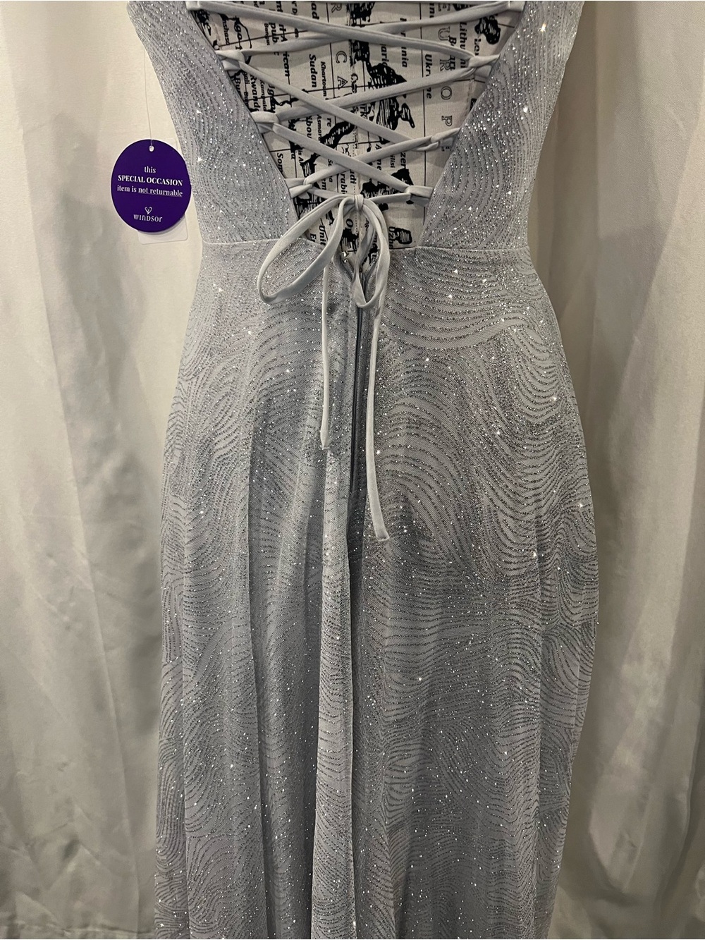 Windsor Silver Sparkle Spaghetti-Strap Prom Gown - Picture 10 of 14